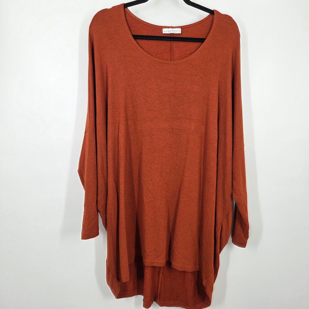 Bryn Walker women SZ XL Orange High Low Lagen Art Siro Rayon Long Sleeve Top